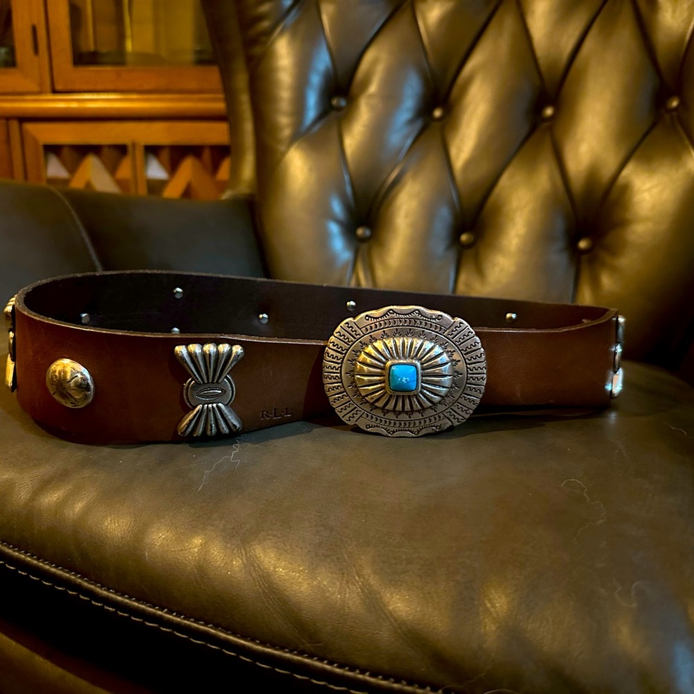 VINTAGE Lauren RALPH LAUREN Brown Leather Belt with Silver Accents